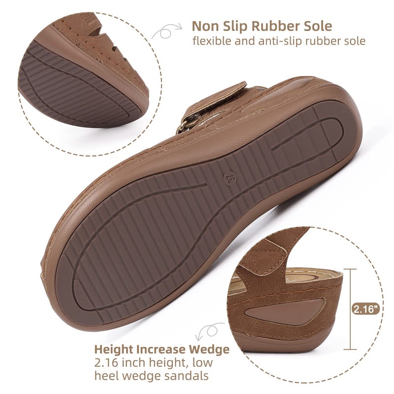 SHIBEVER Closed Toe Sandals Women: Comfortable Summer Dressy Wedge Platform Orthopedic Sandals Brown Size 9 - Image 3